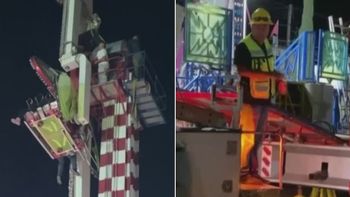 Atrapados a más de 50 pies de altura: el momento en que una atracción mecánica falla y genera pánico