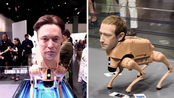 La polémica obra con perros robots con las caras de Musk, Zuckerberg y Bezos que defecan fotografías