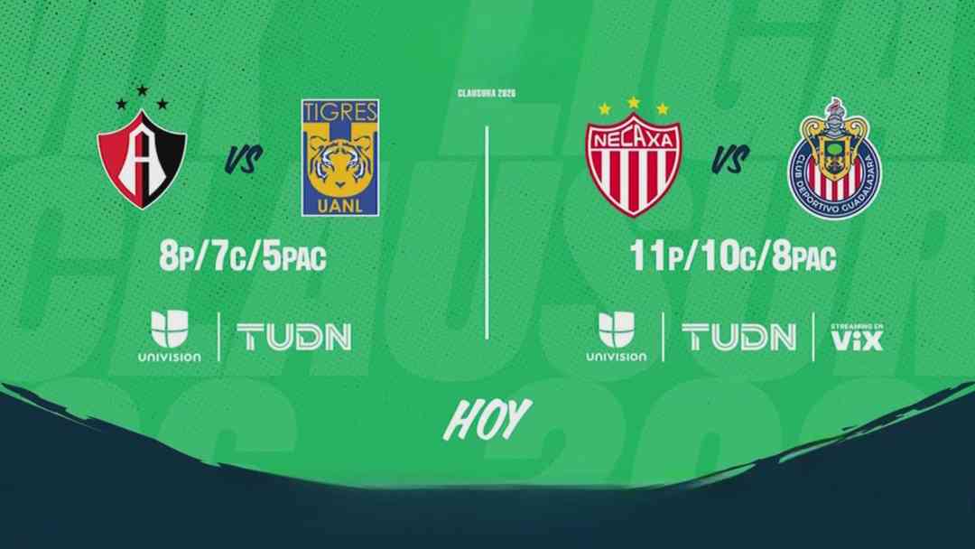 ¿Cuándo y dónde ver en vivo y gratis el Atlas Vs Tigres y el Necaxa Vs Chivas de la Liga MX? este miércoles 22 abril del 2026 | ViX
